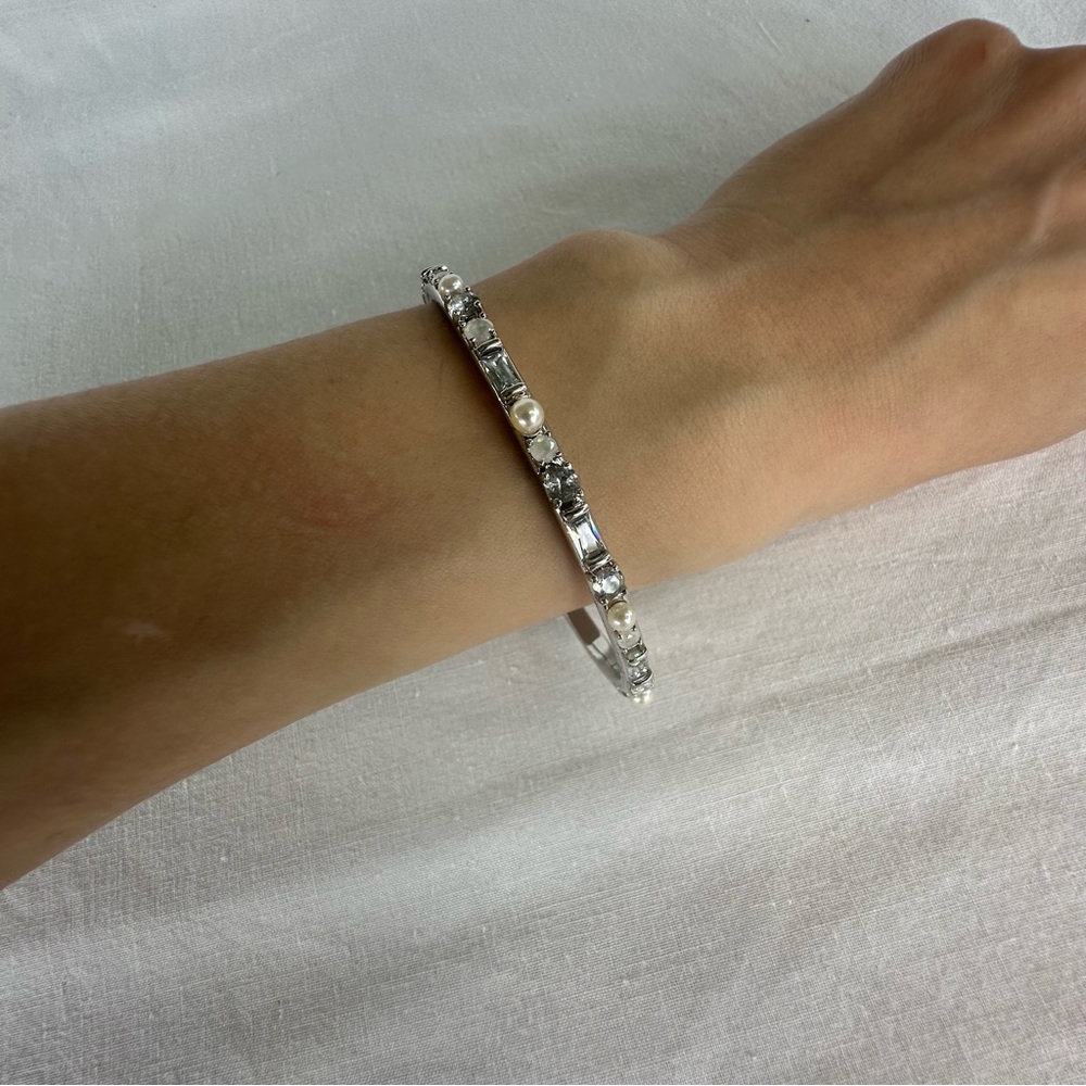 Elegant Silver Bracelet with Crystal Faux Pearl Accents